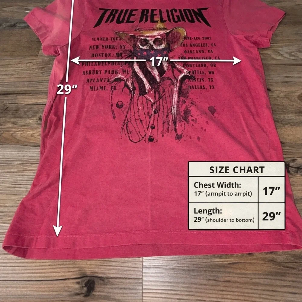 True Religion Skull Cowboy Tour Graphic T Shirt Mens‎ M Red Vintage Style Band